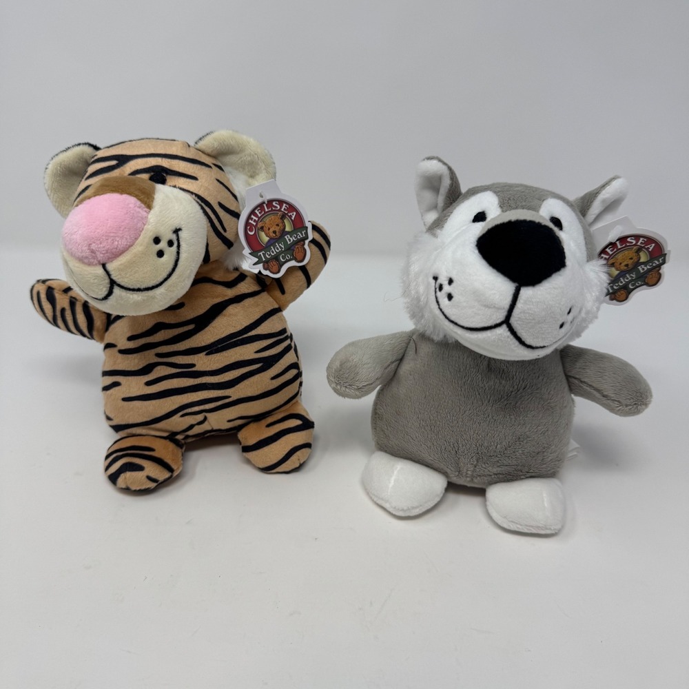 Chelsea Teddy Bear Co Plush Set Wolf Tiger 6in Multi Bean Bag Buddies NWT CT806